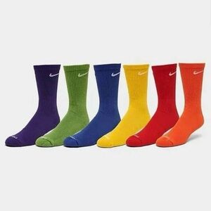 Nike Athletic Socks Rainbow Colors Performance Crew 6-Pack